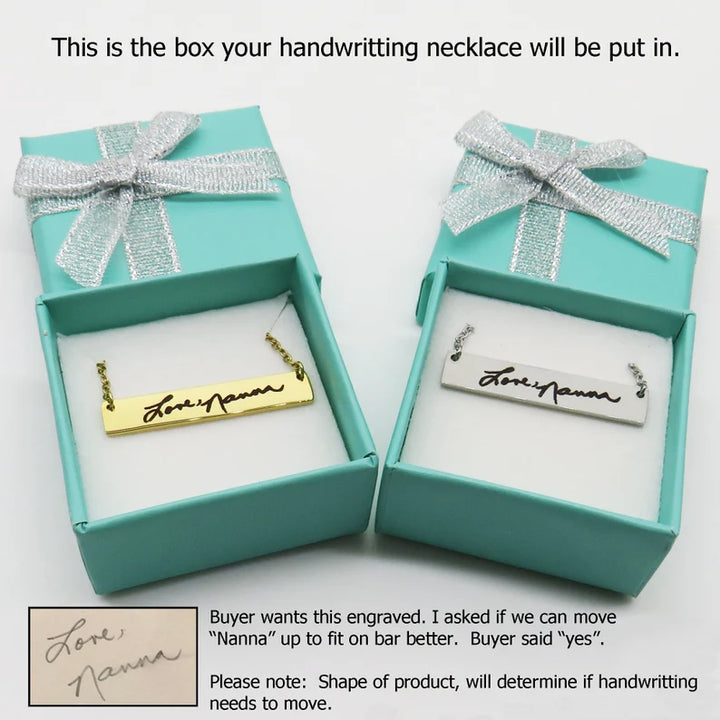 Actual Handwriting Necklace, Handwriting Bar Necklace
