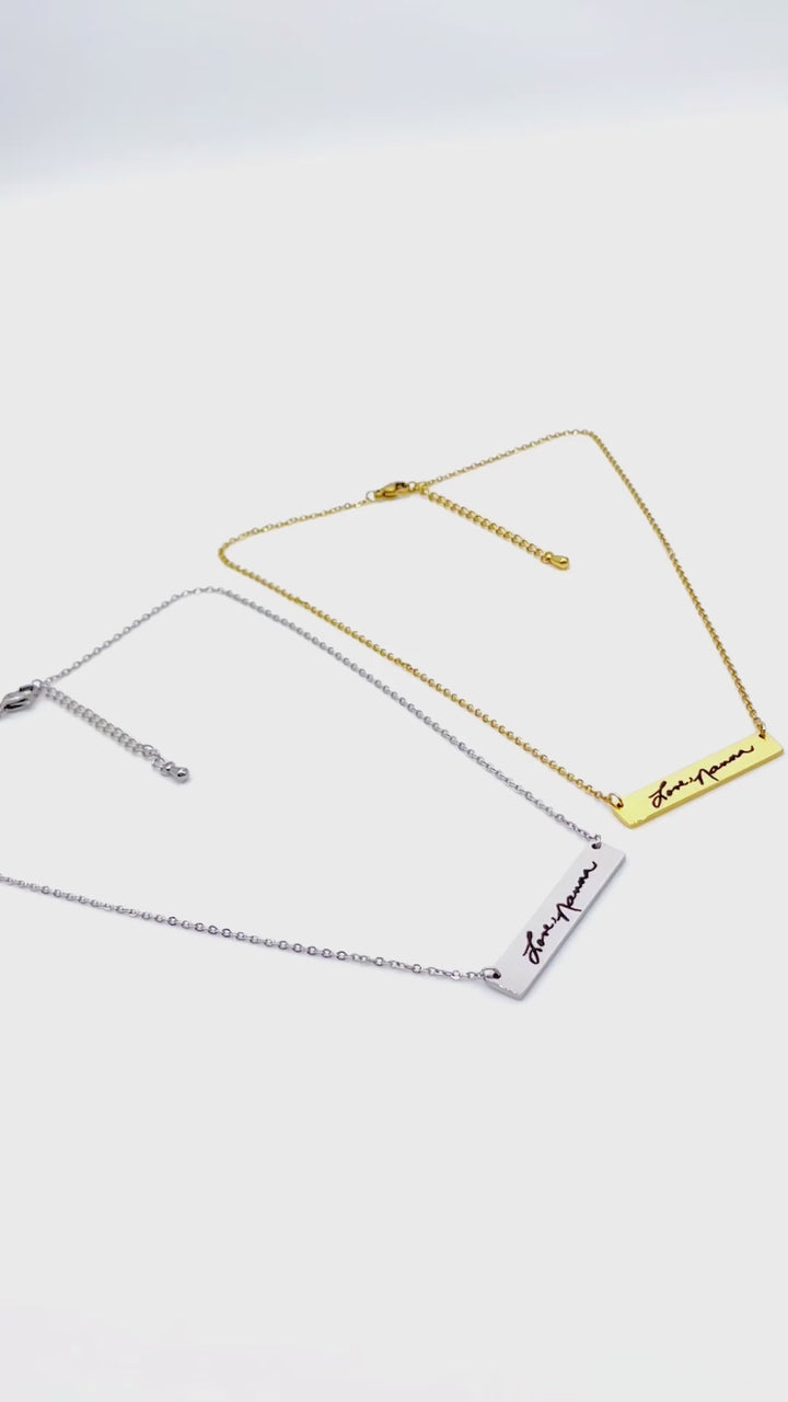 Actual Handwriting Necklace, Handwriting Bar Necklace