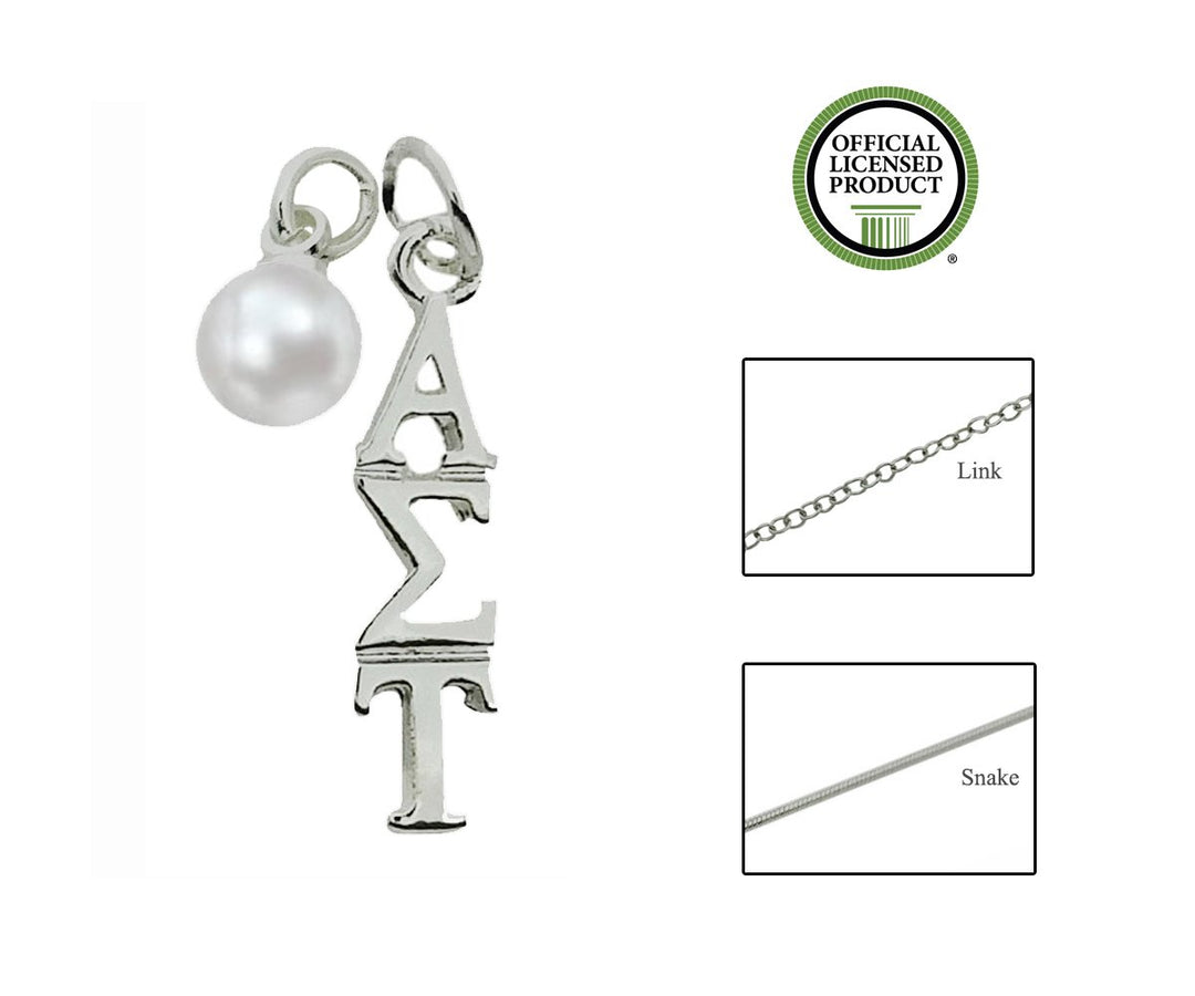 Alpha Sigma Tau Sorority Lavalier Necklace with Pearl - DKGifts.com
