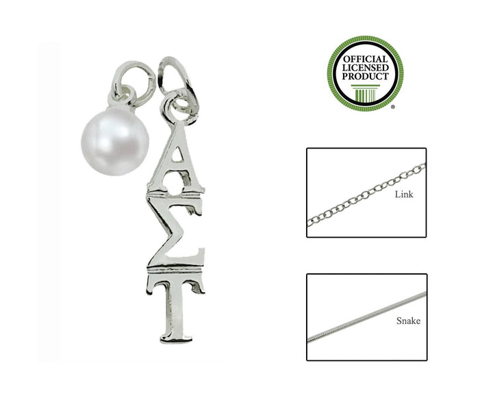 Alpha Sigma Tau Sorority Lavalier Necklace with Pearl - DKGifts.com