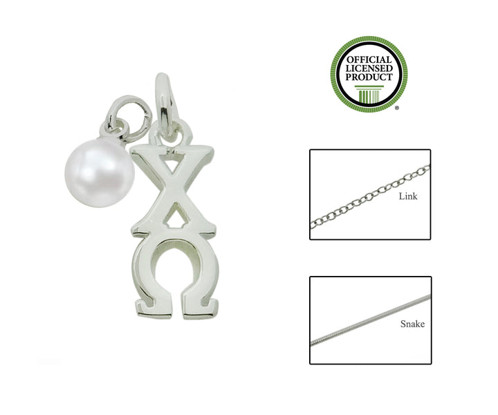 Chi Omega Sorority Lavalier Necklace with Pearl - DKGifts.com
