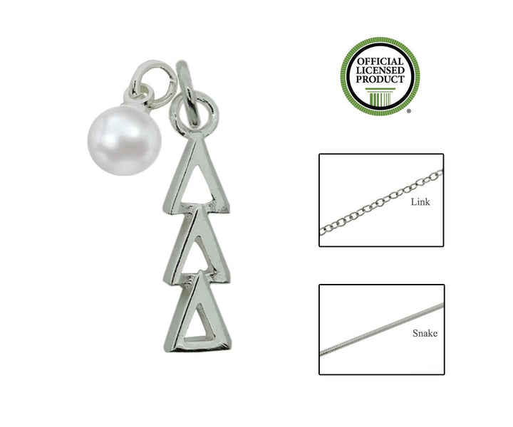 Tri Delta Delta Delta Sorority Lavalier Necklace with Pearl - DKGifts.com