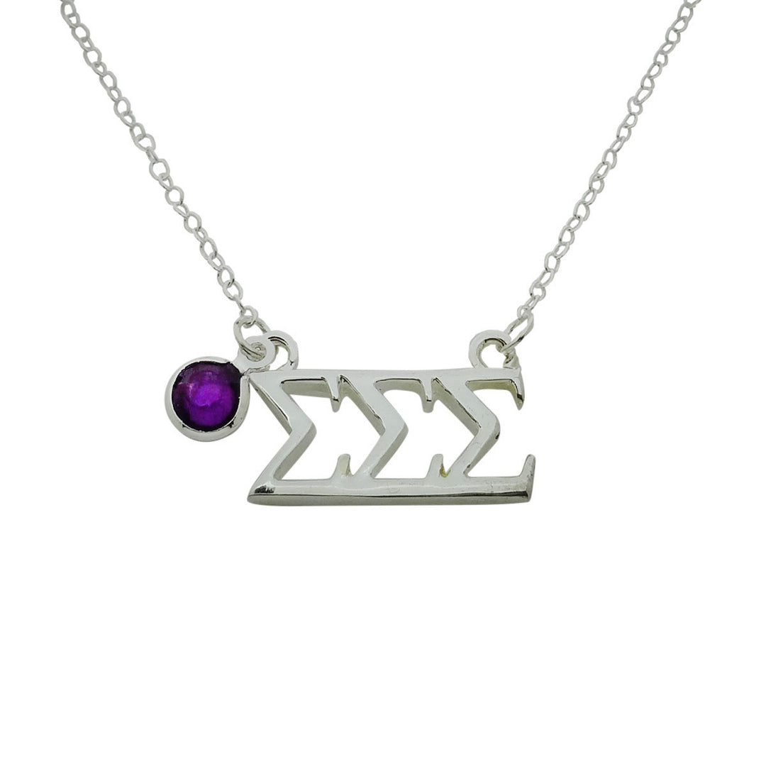 Tri Sigma Sigma Sigma Floating Sorority Lavalier Necklace with Gemstone - DKGifts.com