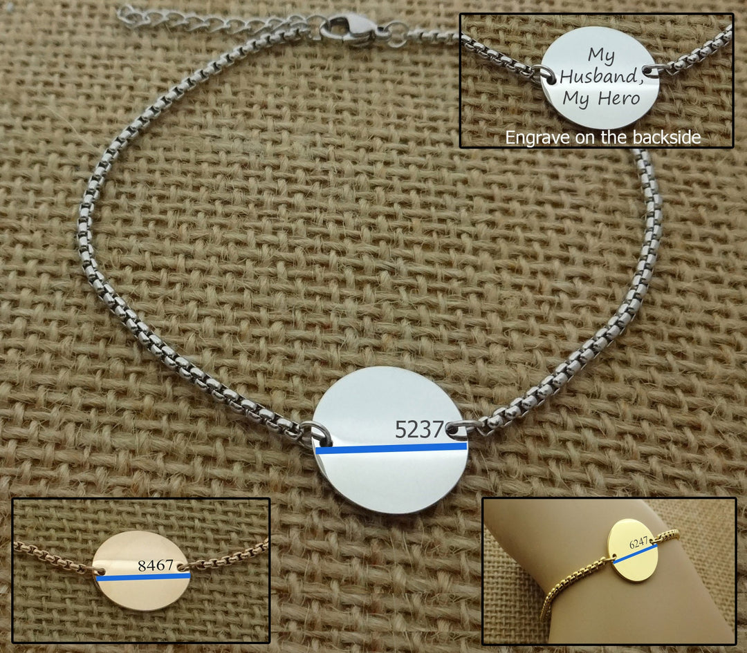 Thin Blue Line Bracelet, Police Wife, Back the Blue Bracelet, Personalized Law Enforecement Badge Number Bracelet, Deputy Wife Bracelet