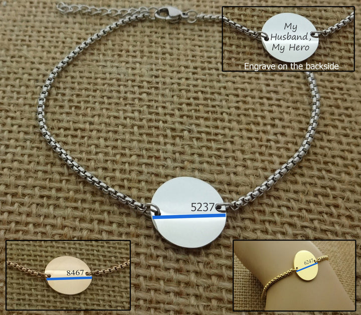Thin Blue Line Bracelet, Police Wife, Back the Blue Bracelet, Personalized Law Enforecement Badge Number Bracelet, Deputy Wife Bracelet