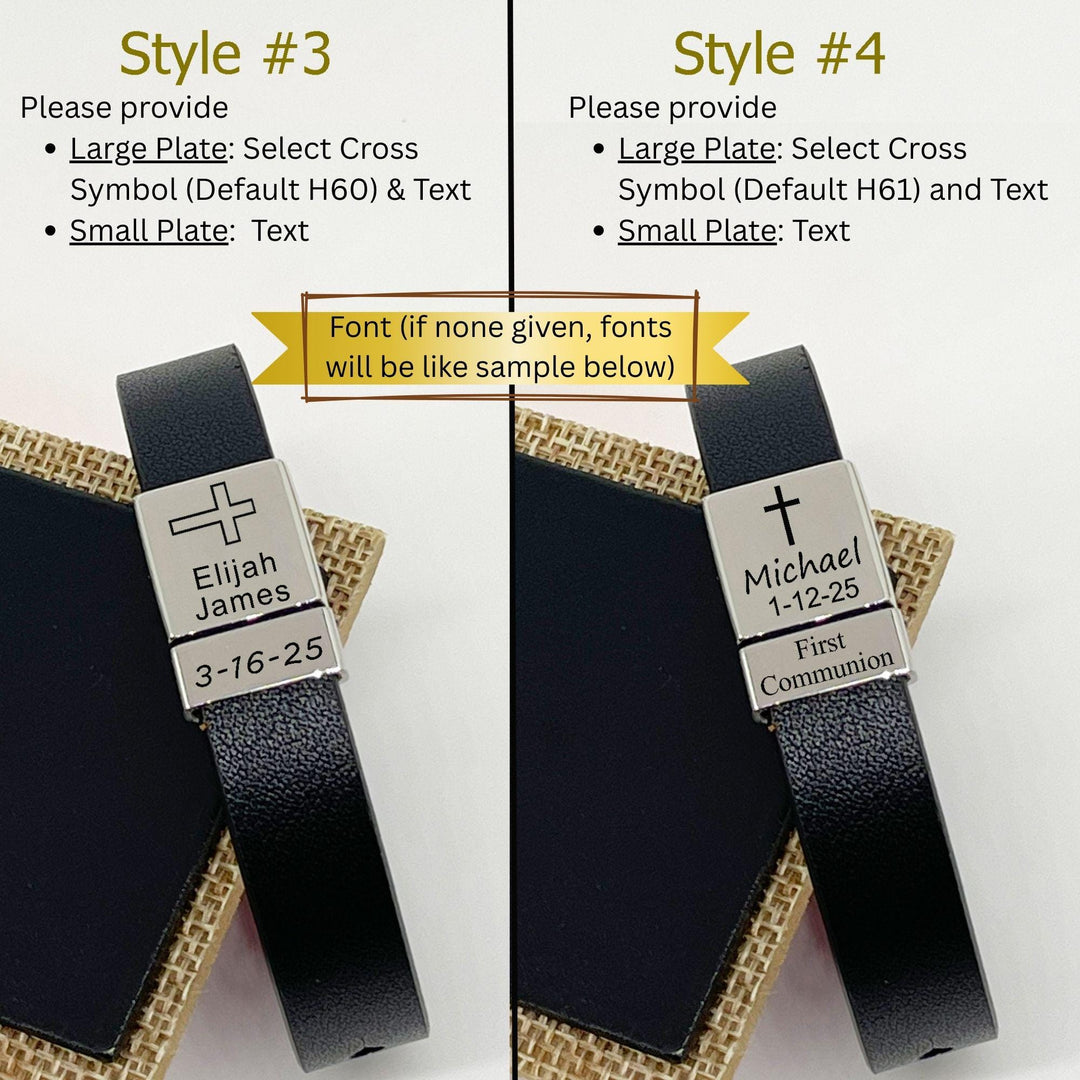 Boys Confirmation Bracelet ADJUSTABLE, Religious Leather Bracelet, First Communion Gift, Cross Name Date Necklace, Baptism Gift