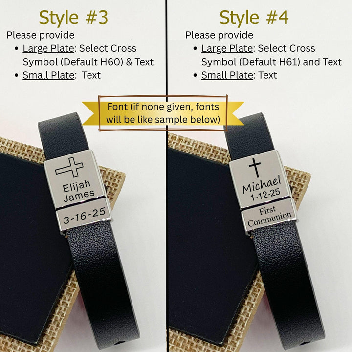 Boys Confirmation Bracelet ADJUSTABLE, Religious Leather Bracelet, First Communion Gift, Cross Name Date Necklace, Baptism Gift