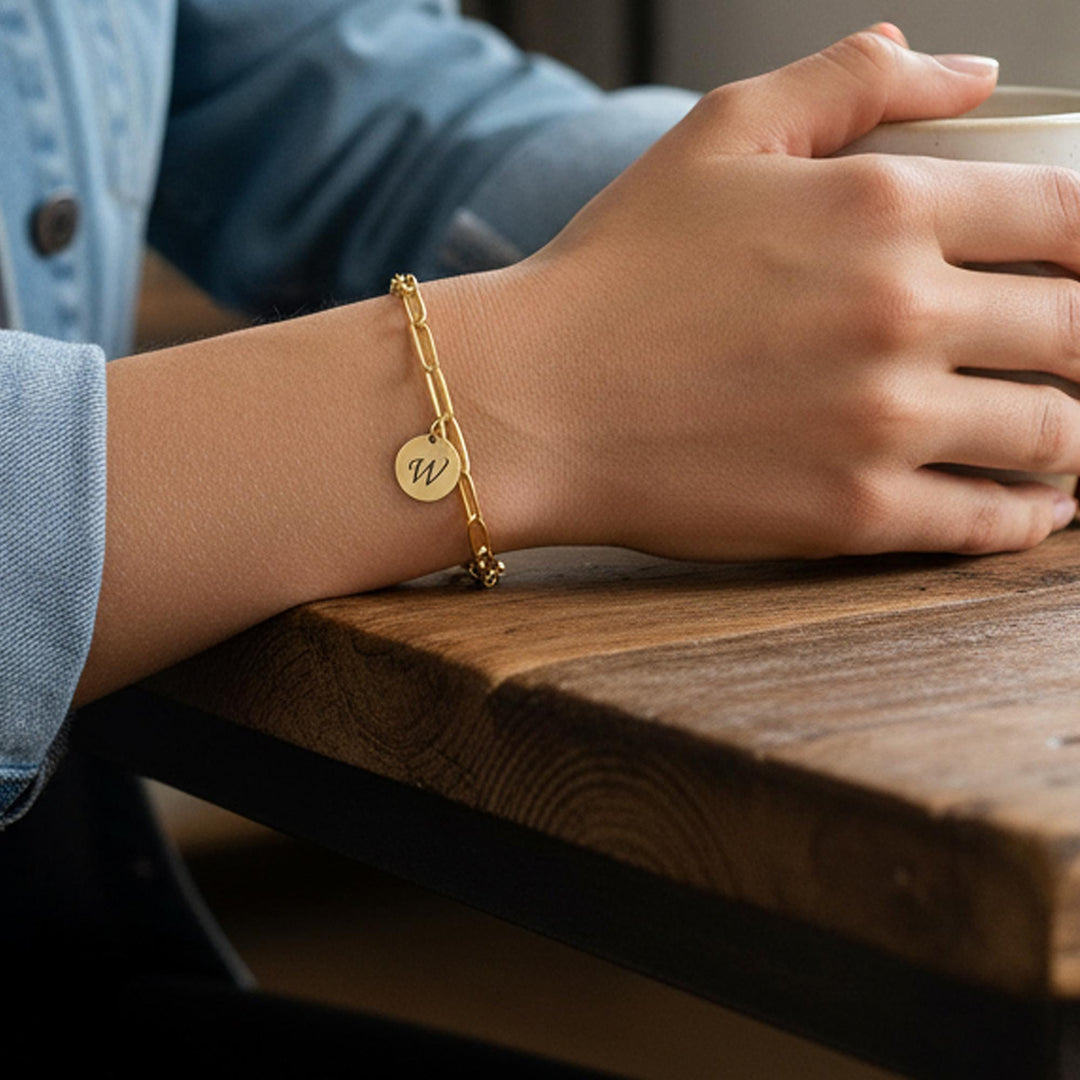 Initial Bracelet, PaperClip Bracelet, Personalize Letter Jewelry, Waterproof