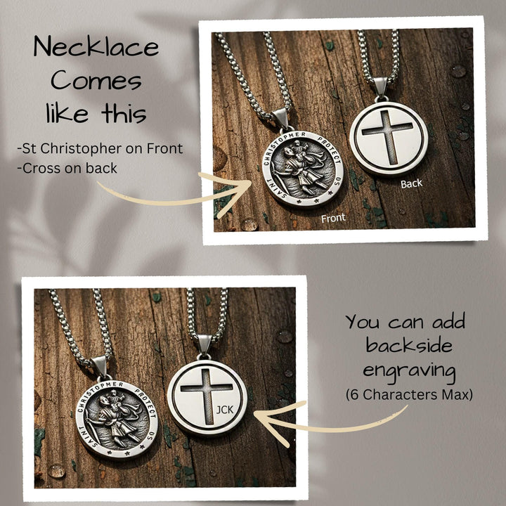 St Christopher Oval Medal Necklace, Mens Gifts, Protection Medal Necklace, Waterproof Saint Christopher Necklace