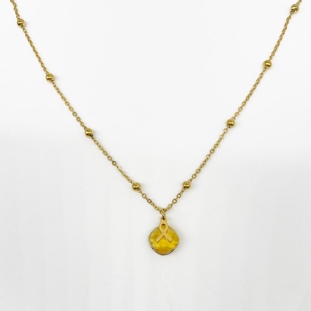 Yellow Ribbon Awareness Necklace, Yellow Birthstone Pendant 5/8in.