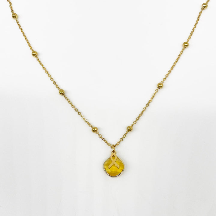 Yellow Ribbon Awareness Necklace, Yellow Birthstone Pendant 5/8in.