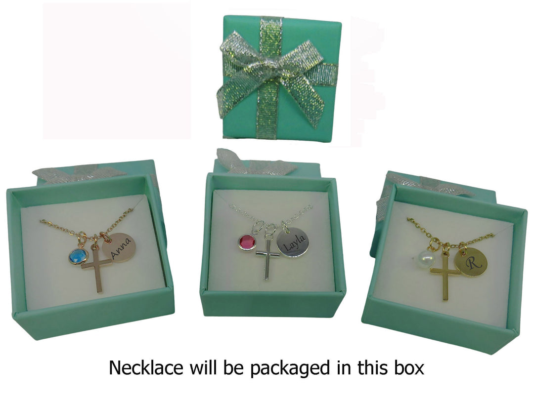 First Communion Gift for Girls, Holy Communion Jewelry Kids, Confirmation Gift, Cross Name Date Necklace