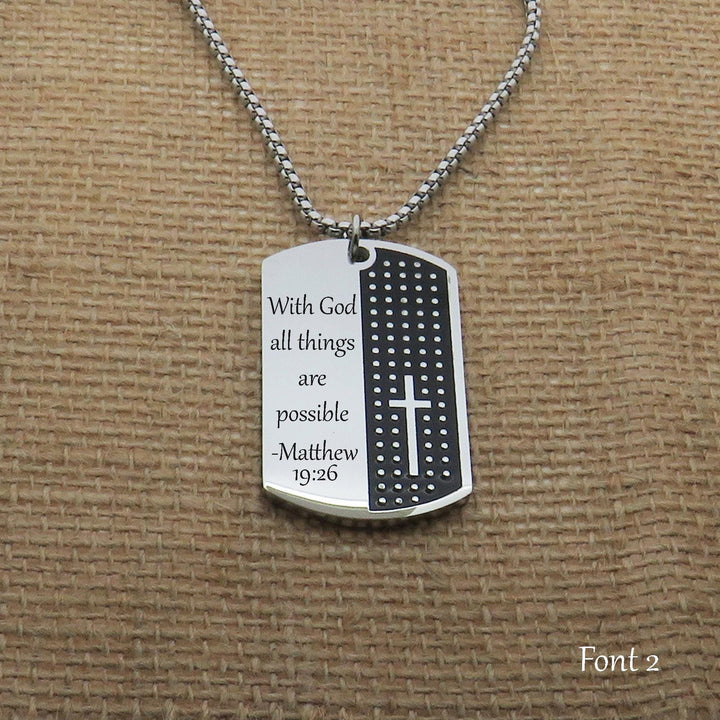 Personalized Custom Bible Verse Men's Necklace, Customize Men's Stainless Steel Necklace, Faith Dog Tag Necklace with Cross Necklace