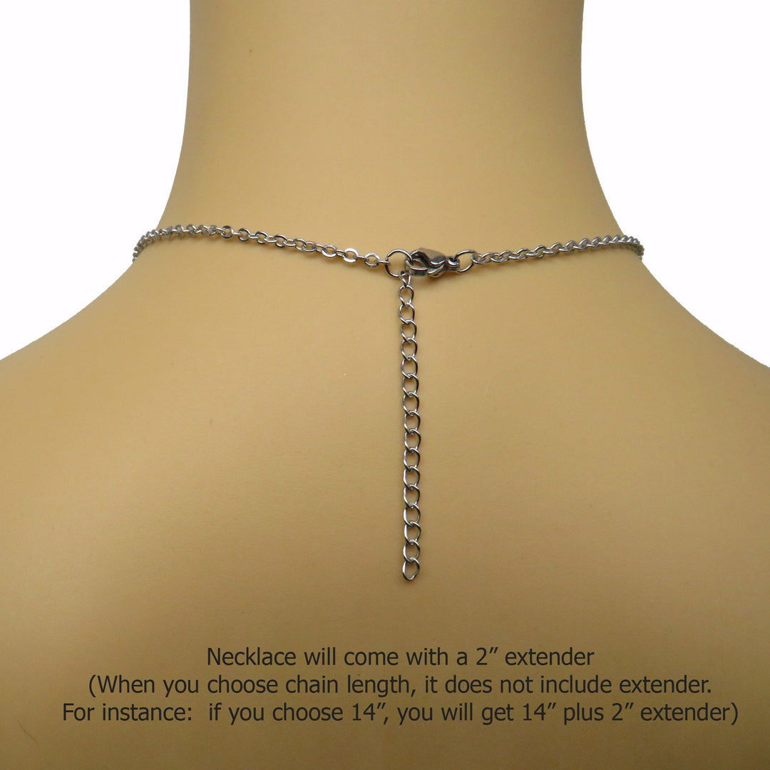 the back of a person's neck with a necklace and an extender chain.