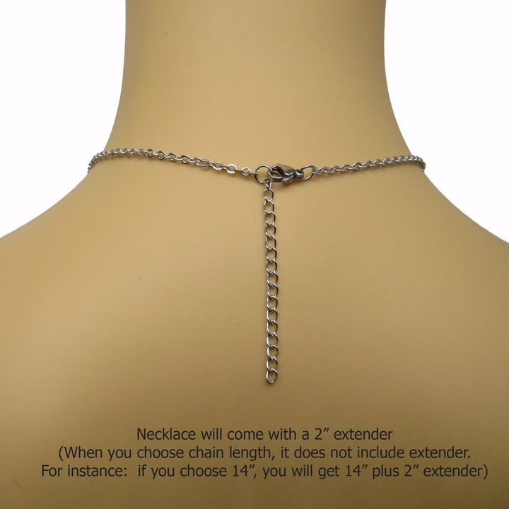 the back of a person's neck with a necklace and an extender chain.