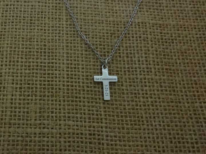 Boys Men First Communion Necklace, First Holy Communion Jewelry, Boy Men Confirmation Gift, Cross Name Date Necklace, 1st Communion Gift