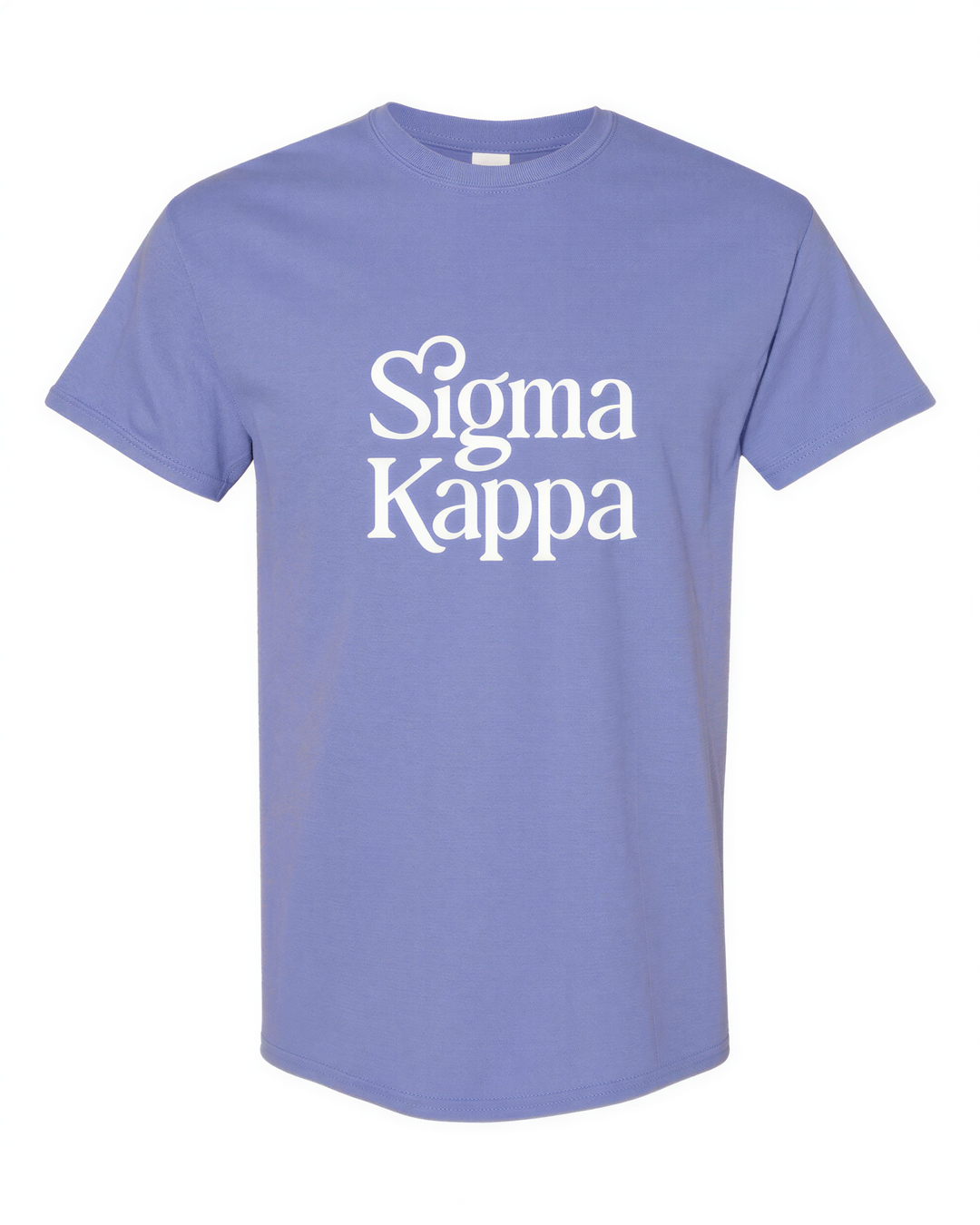 A light purple t-shirt with the text "Sigma Kappa" printed on it in white lettering.