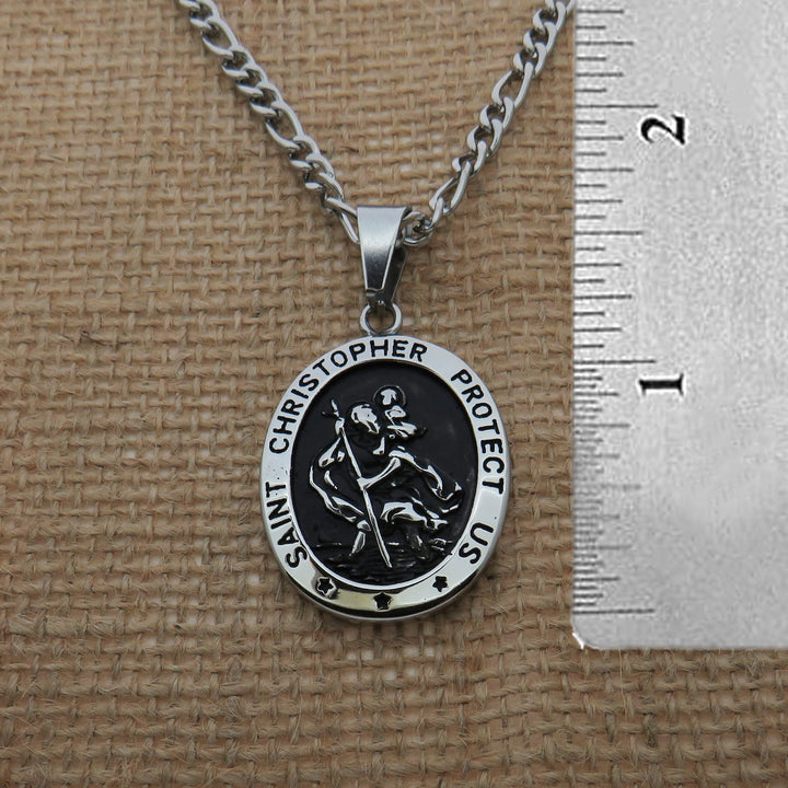 St Christopher Oval Medal Necklace, Mens Gifts, Protection Medal Necklace, Waterproof Saint Christopher Necklace