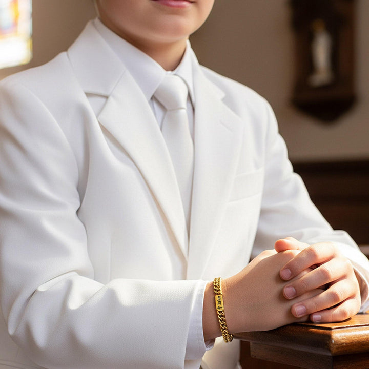 Boys First Communion Bracelet ADJUSTABLE, First Holy Communion Bracelet, Confirmation Gift, Cross Name Date Necklace, 1st Communion Gift
