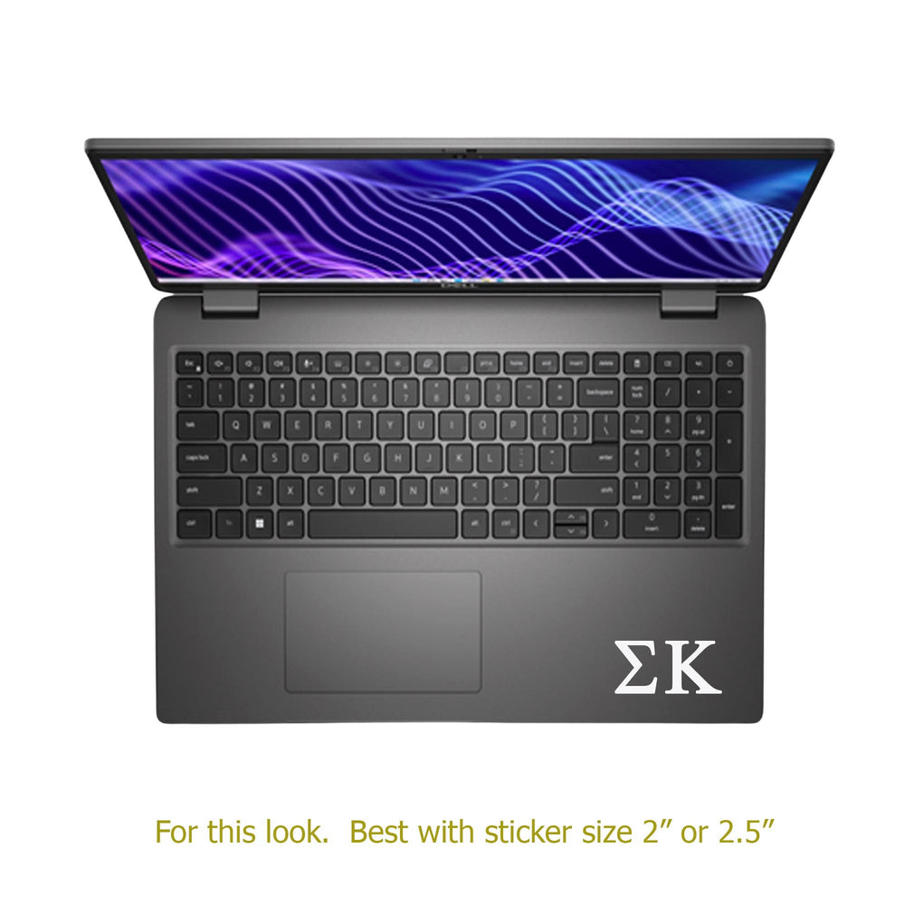 an open laptop with a sticker on the bottom right corner.