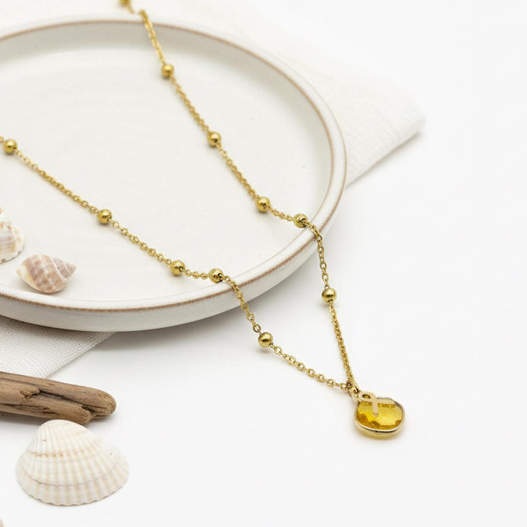 Yellow Ribbon Awareness Necklace, Yellow Birthstone Pendant 5/8in.