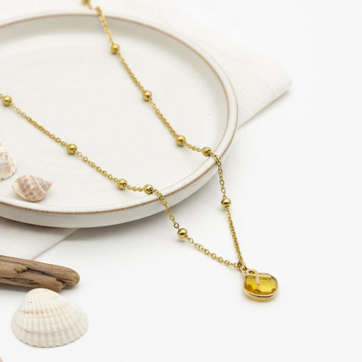Yellow Ribbon Awareness Necklace, Yellow Birthstone Pendant 5/8in.