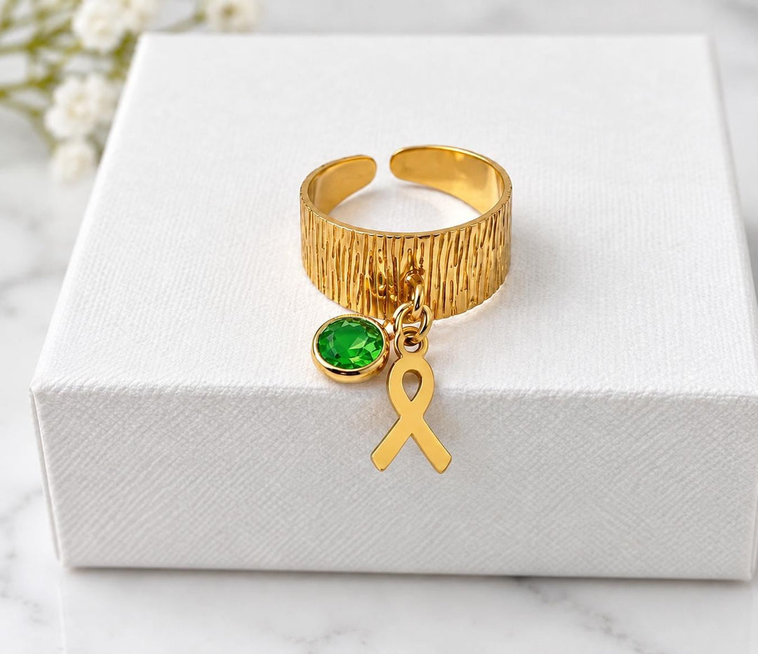 Awareness Ribbon Ring Gemstone Band Adjustable Awareness Jewelry, Survivor Gift, Hope Support