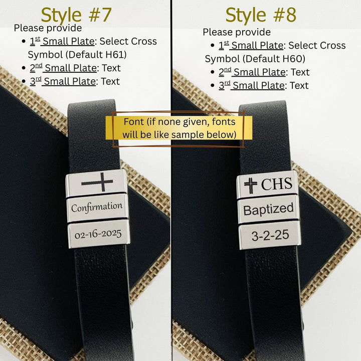 Boys Confirmation Bracelet ADJUSTABLE, Religious Leather Bracelet, First Communion Gift, Cross Name Date Necklace, Baptism Gift