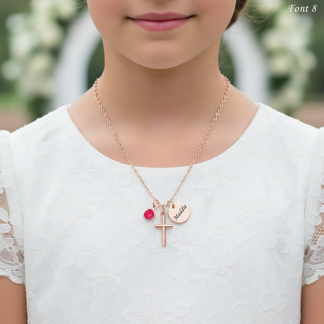 First Communion Necklace, First Holy Communion Jewelry, Confirmation Gift, Cross Name Date Necklace, 1st Holy Communion Gift