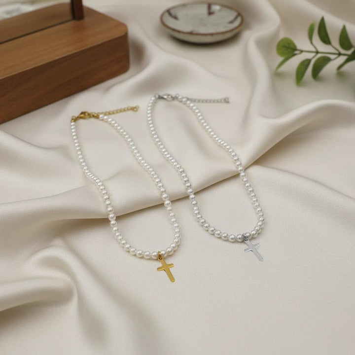 Pearl Cross Pendant Gold Necklace, First Communion Jewelry, Baptism Gift, Religious Keepsake, Elegant Girls Accessory