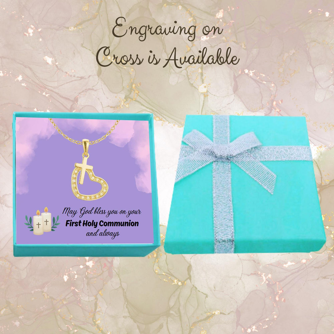 First Communion Necklace, First Holy Communion Jewelry, Confirmation Gift, Cross Name Date Necklace, 1st Holy Communion Gift