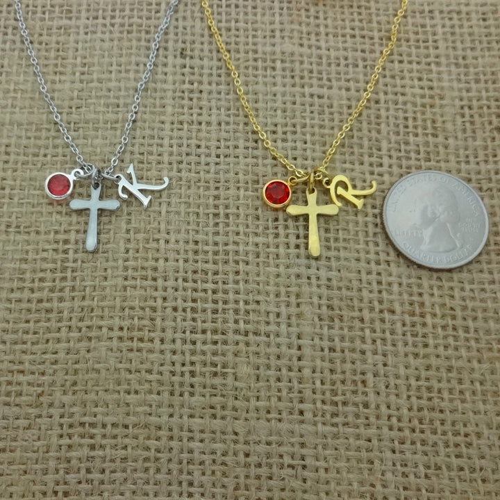 First Communion Gift for Girls, Holy Communion Jewelry Kids, Confirmation Gift, Cross Name Date Necklace, Initial