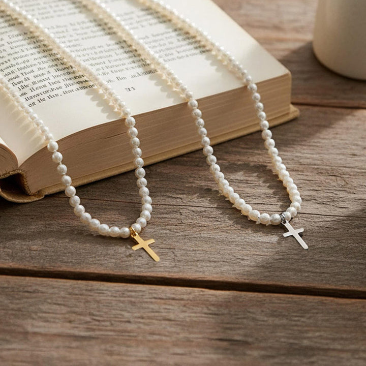 Pearl Cross Pendant Gold Necklace, First Communion Jewelry, Baptism Gift, Religious Keepsake, Elegant Girls Accessory