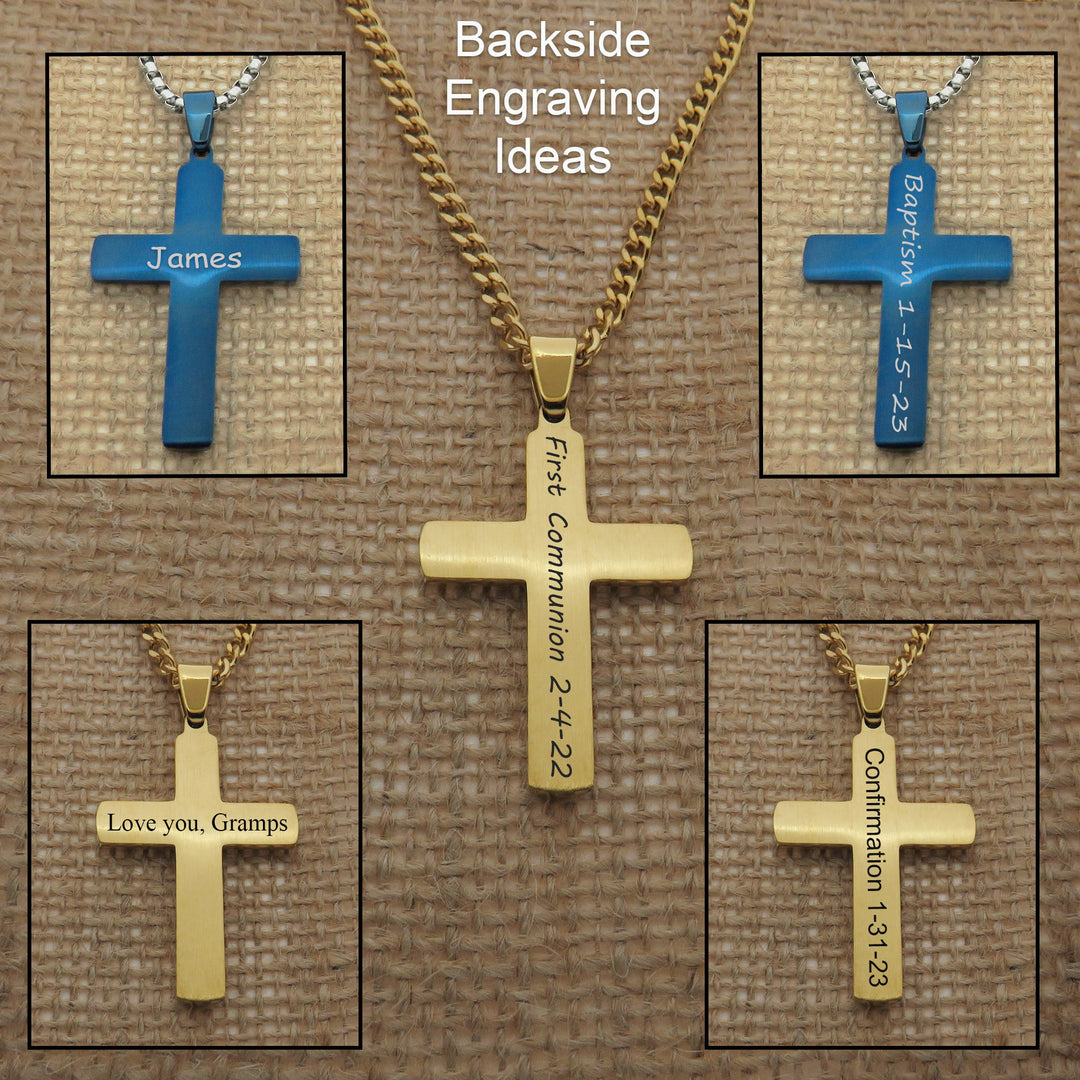 a collection of personalized crosses, each engraved with a unique message or name.
