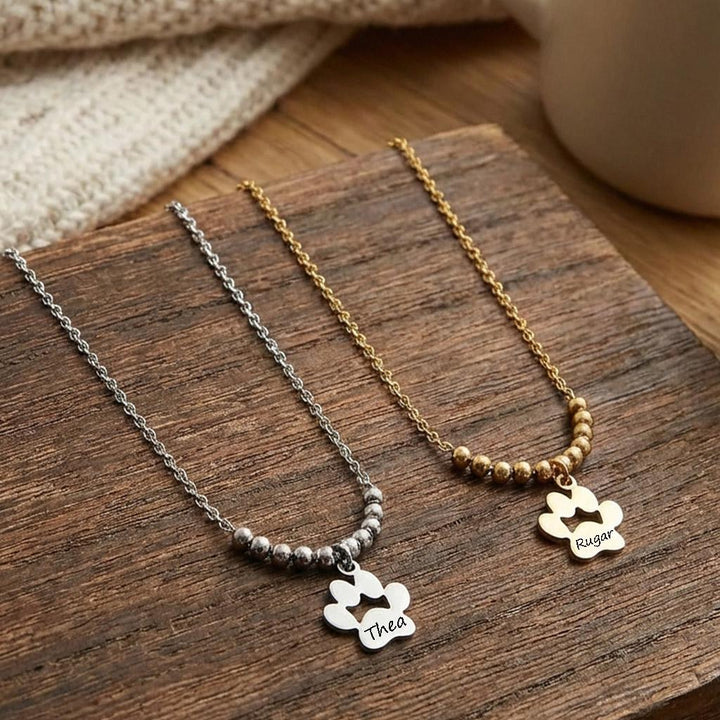 Personalized Paw Necklace, Custom Dog Name, Pet Memorial Jewelry, Cat Lover Gift, Stainless Steel Keepsake