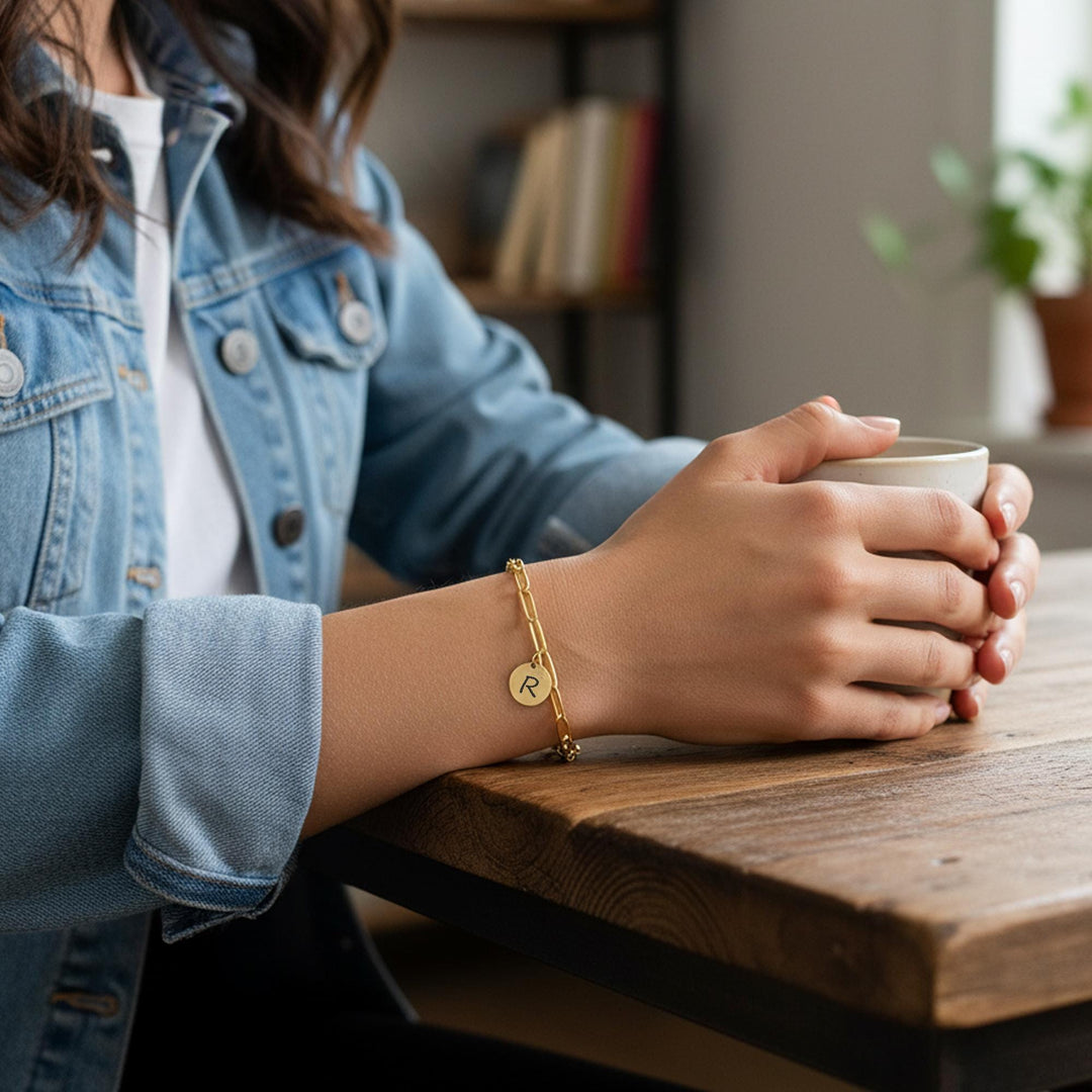 Initial Bracelet, PaperClip Bracelet, Personalize Letter Jewelry, Waterproof