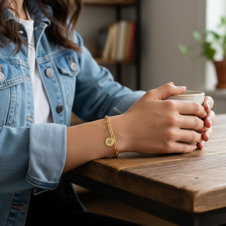 Initial Bracelet, PaperClip Bracelet, Personalize Letter Jewelry, Waterproof