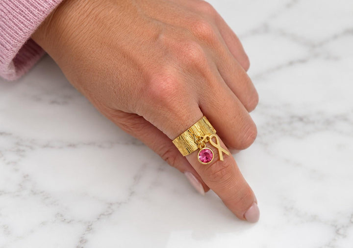 Awareness Ribbon Ring Gemstone Band Adjustable Awareness Jewelry, Survivor Gift, Hope Support