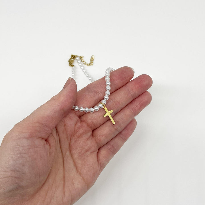 Pearl Cross Pendant Gold Necklace, First Communion Jewelry, Baptism Gift, Religious Keepsake, Elegant Girls Accessory