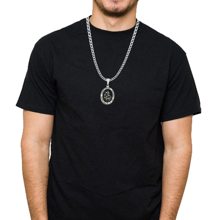 St Christopher Oval Medal Necklace, Mens Gifts, Protection Medal Necklace, Waterproof Saint Christopher Necklace