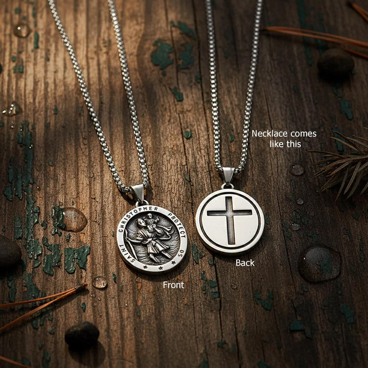 St Christopher Oval Medal Necklace, Mens Gifts, Protection Medal Necklace, Waterproof Saint Christopher Necklace
