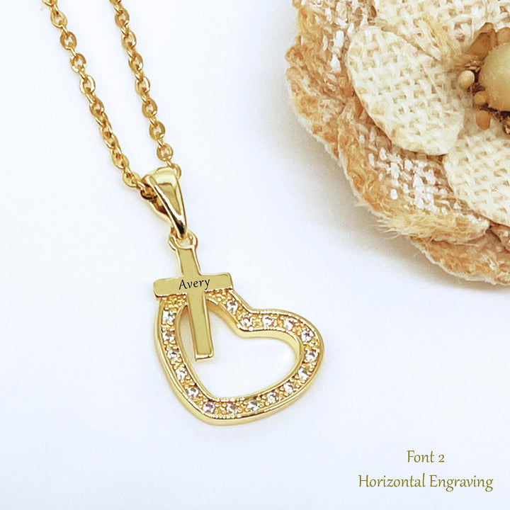 First Communion Necklace, First Holy Communion Jewelry, Confirmation Gift, Cross Name Date Necklace, 1st Holy Communion Gift