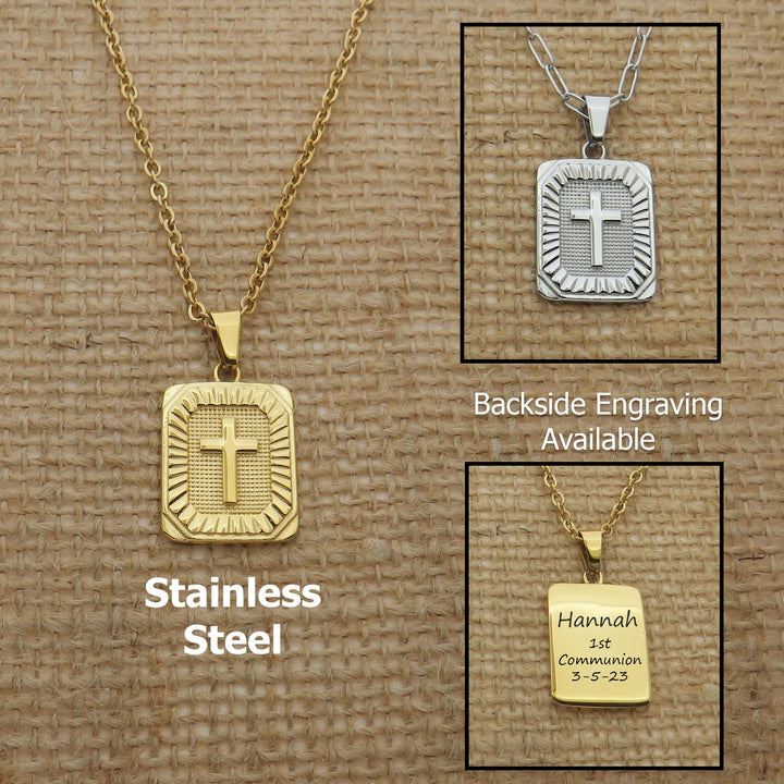 First Communion Gift, Holy Communion Jewelry Kids, Rectangular Medallion Pendant, Communion Gift, Religious Necklace Gift, Religious Jewelry