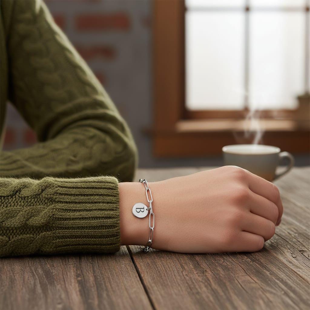 Initial Bracelet, PaperClip Bracelet, Personalize Letter Jewelry, Waterproof