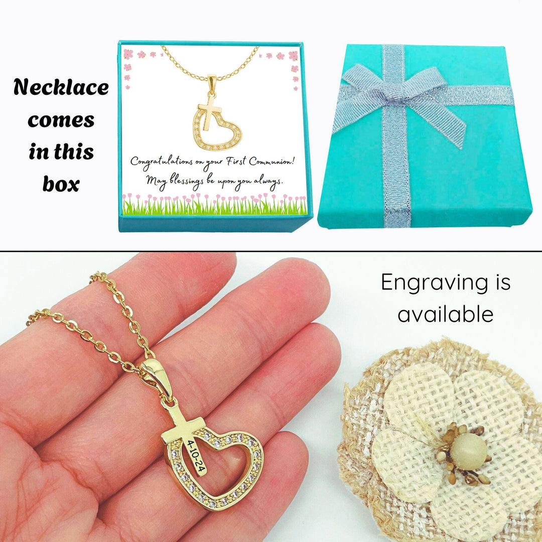 First Communion Necklace, First Holy Communion Jewelry, Confirmation Gift, Cross Name Date Necklace, 1st Holy Communion Gift