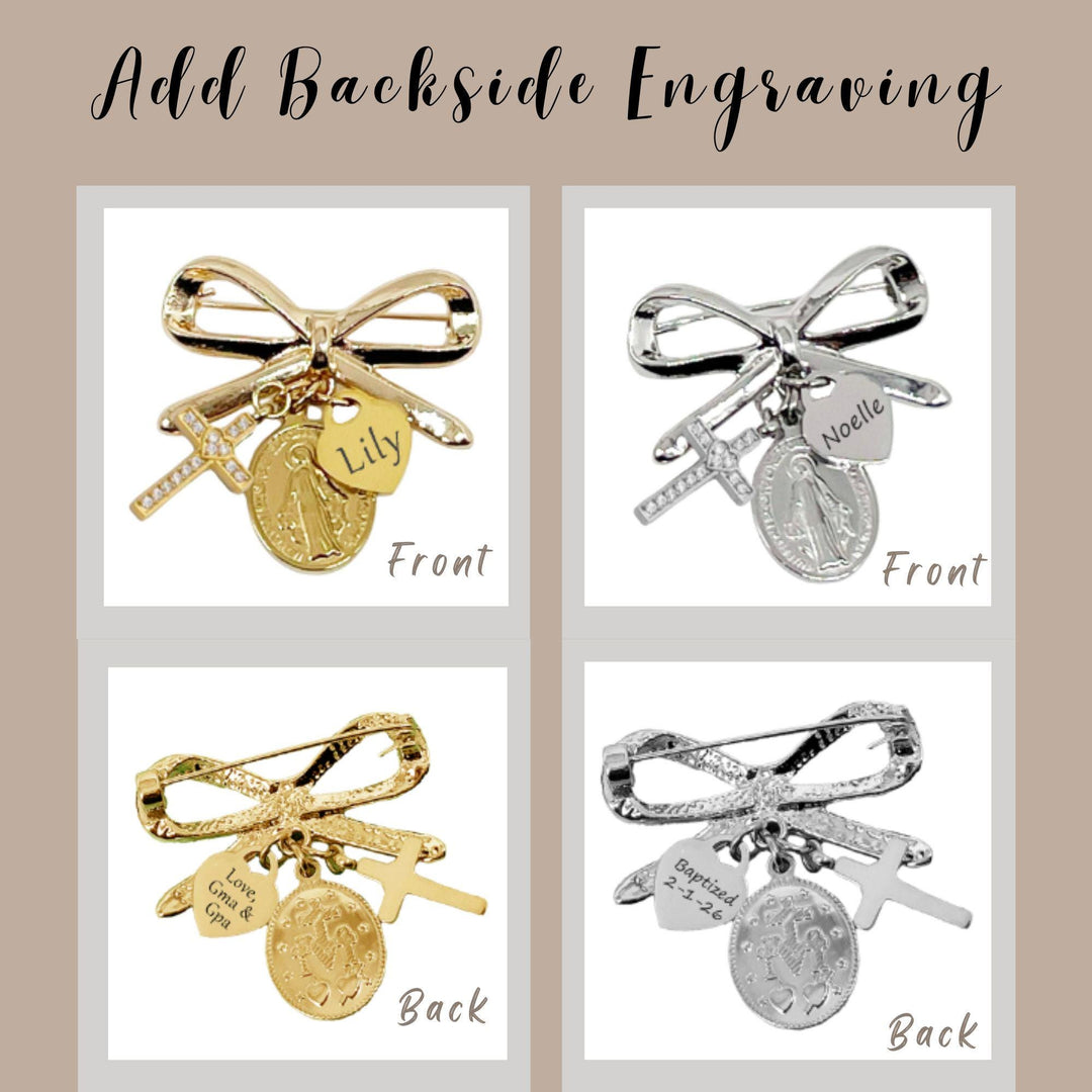 Custom Baptism Gift, Catholic Baby Protection Pin, Cross & Miraculous Medal with Initial Brooch, Virgin Mary Charm, Newborn blessing Gift
