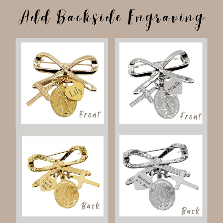 Custom Baptism Gift, Catholic Baby Protection Pin, Cross & Miraculous Medal with Initial Brooch, Virgin Mary Charm, Newborn blessing Gift