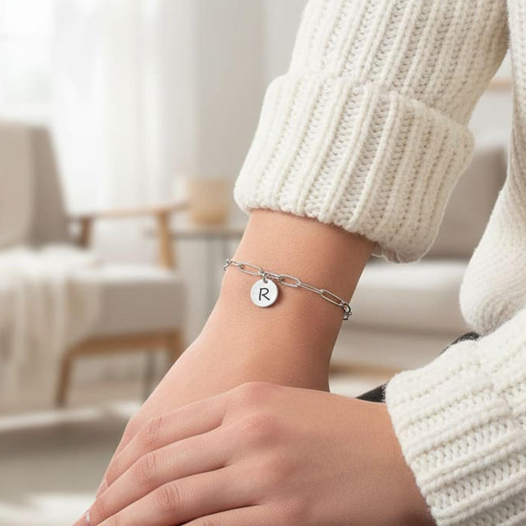 Initial Bracelet, PaperClip Bracelet, Personalize Letter Jewelry, Waterproof