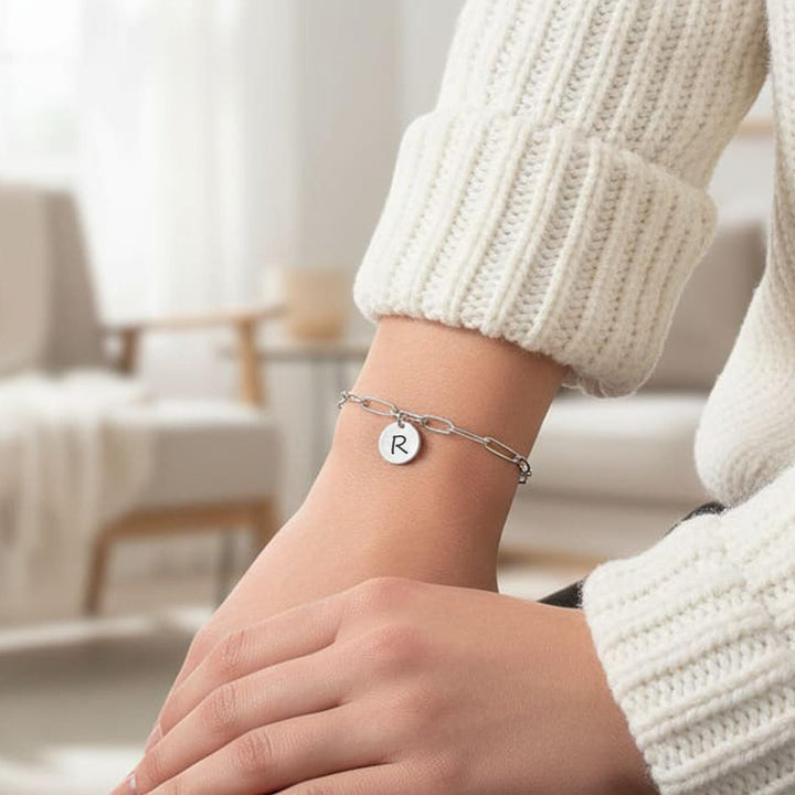 Initial Bracelet, PaperClip Bracelet, Personalize Letter Jewelry, Waterproof