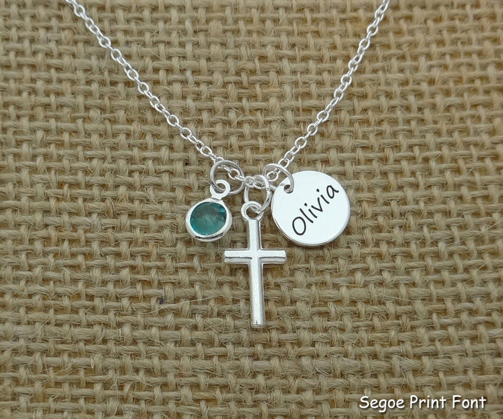 First Communion Necklace, Personalized 1st Holy Communion Jewelry, Confirmation Gift, Cross Birthstone Name Date Gift